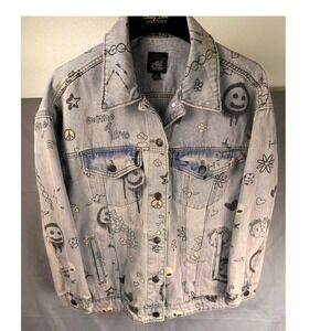 Wild Fable Graffiti Alien Doodle Flower Peace Smiley Art Denim 90s Street Art XS